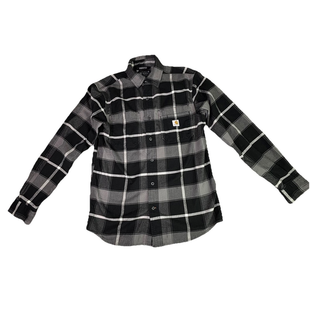 Carhartt Shirt Men Small Rugged Flex Relaxed Fit Midweight Flannel Plaid Stretch